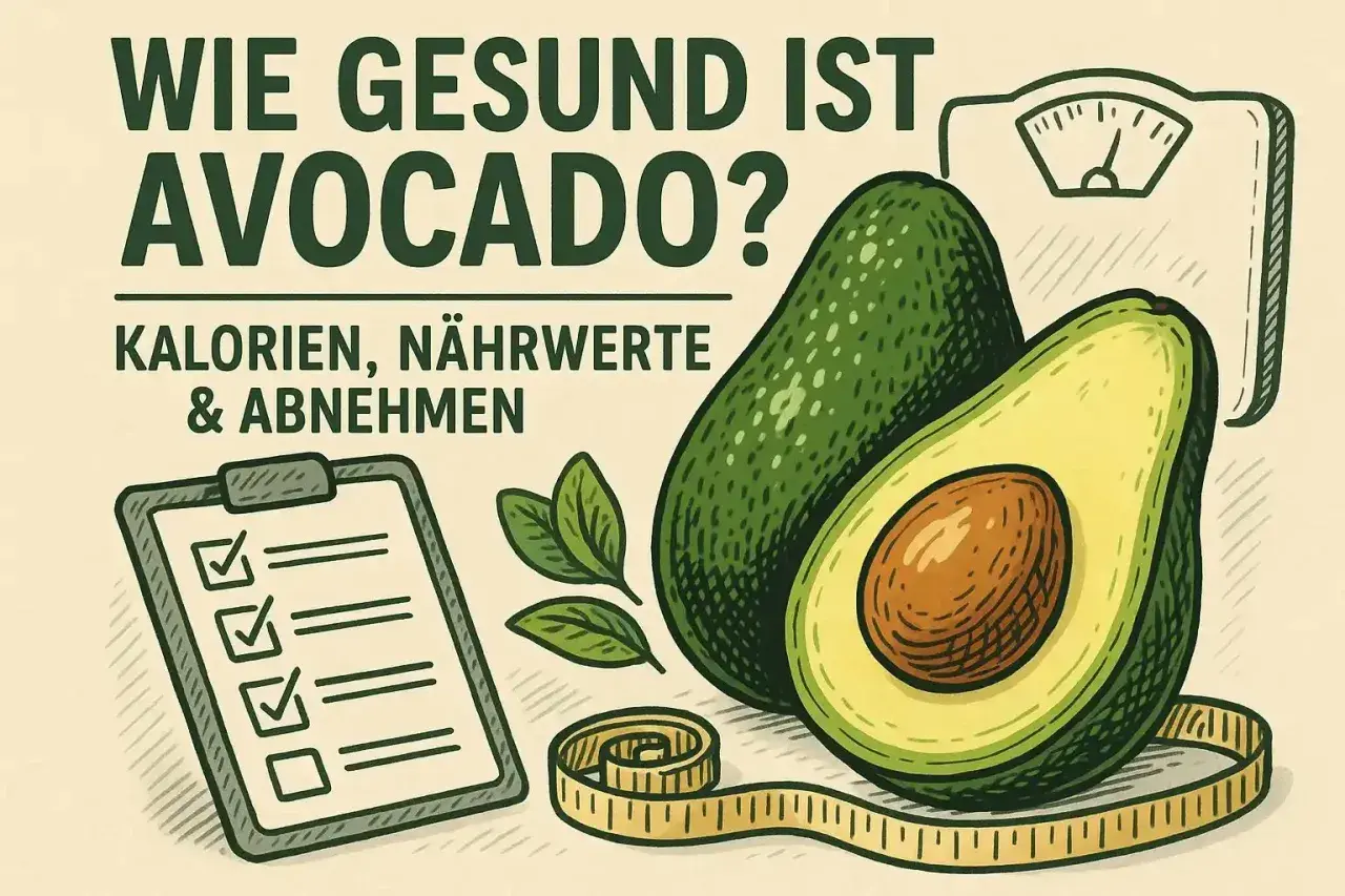 Wie gesund ist Avocado? Kalorien, Nährwerte & Abnehmen. Eine Waage, ein Maßband und eine Checkliste deuten auf gesunde Ernährung hin.